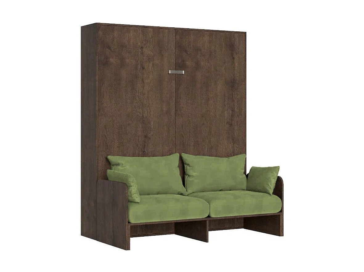 Kentaro 160cm opklapbed tweepersoonsbed met notenhouten bank, groen