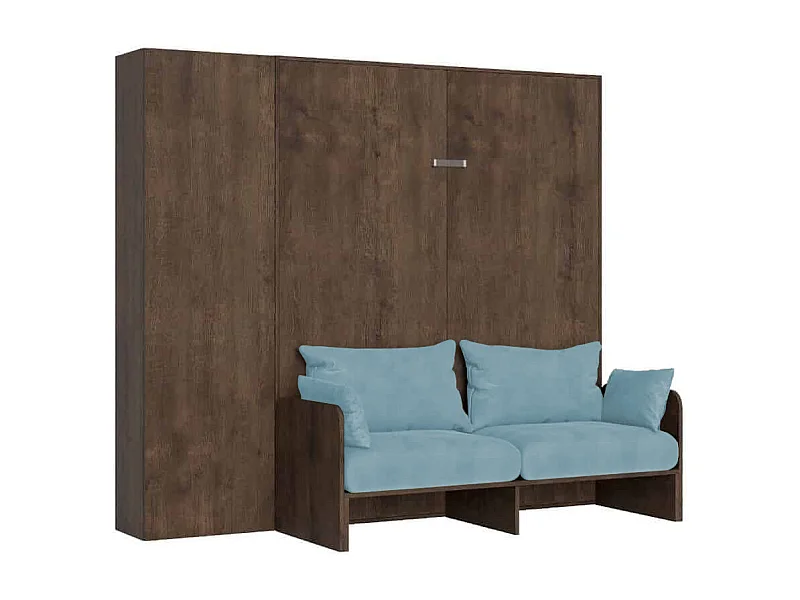 Kentaro 160 cm Klappbett für Doppelbett mit Sofa und Säule aus Walnussholz, hellblau