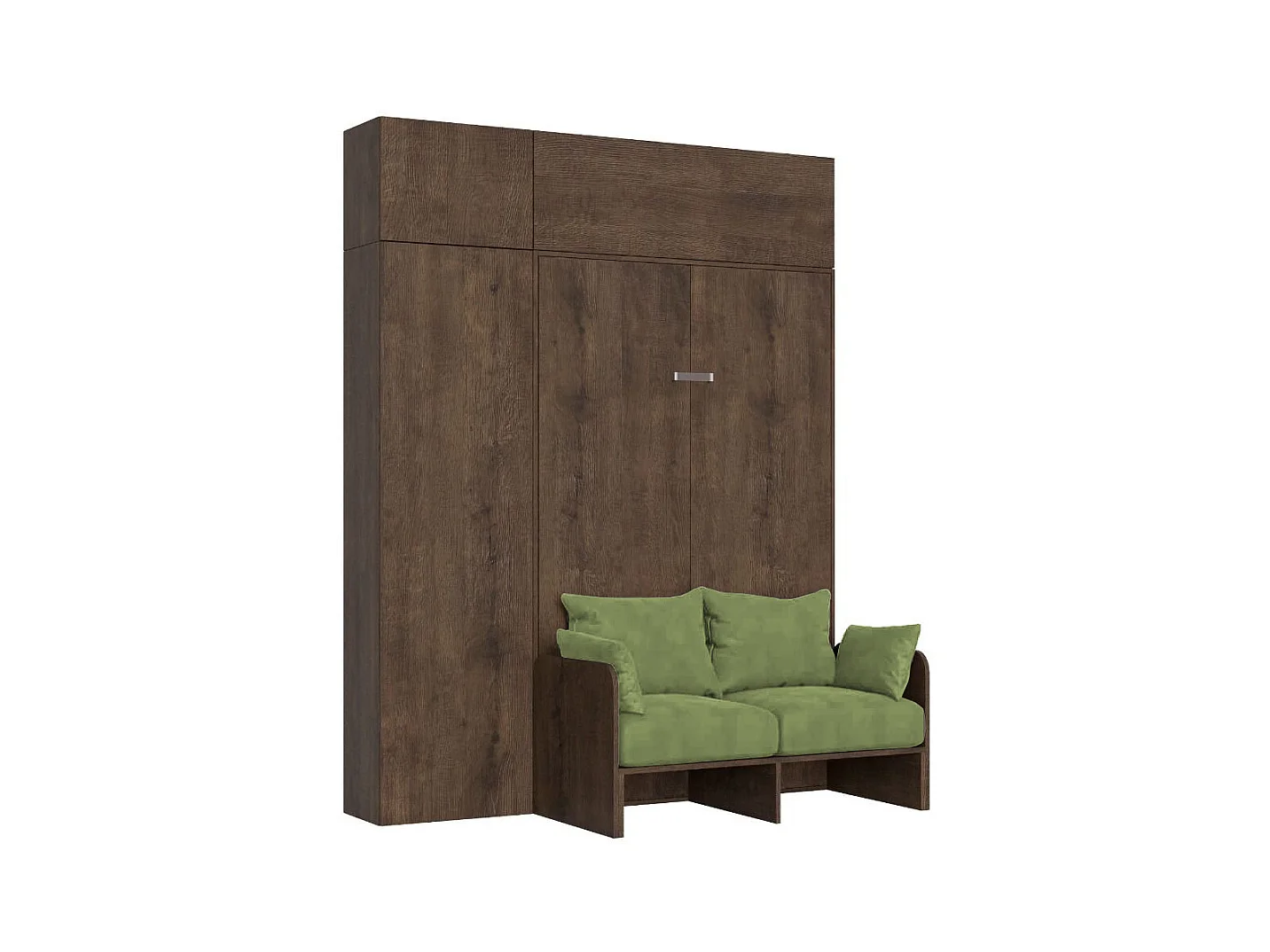 Lit double escamotable français Kentaro 140 cm avec canapé et meubles en noyer, vert