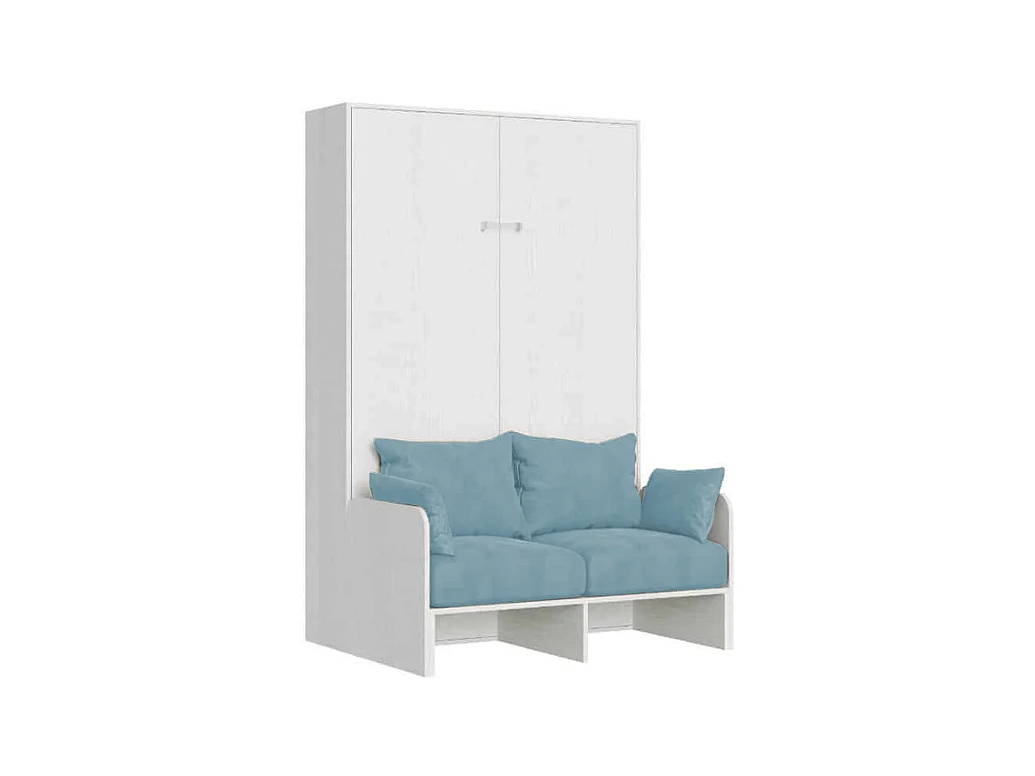 Kentaro 120 cm Klappbett in Queensize-Größe mit Sofa aus weißer Esche, hellblau