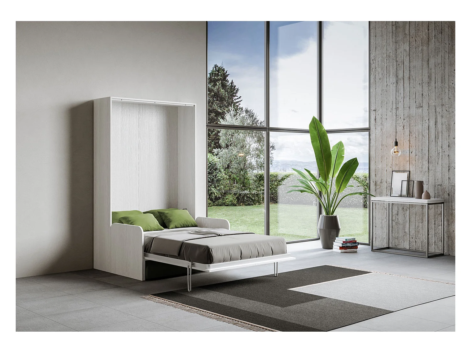 Kentaro 120cm opklapbaar queensize bed met witte essenhouten bank, groen