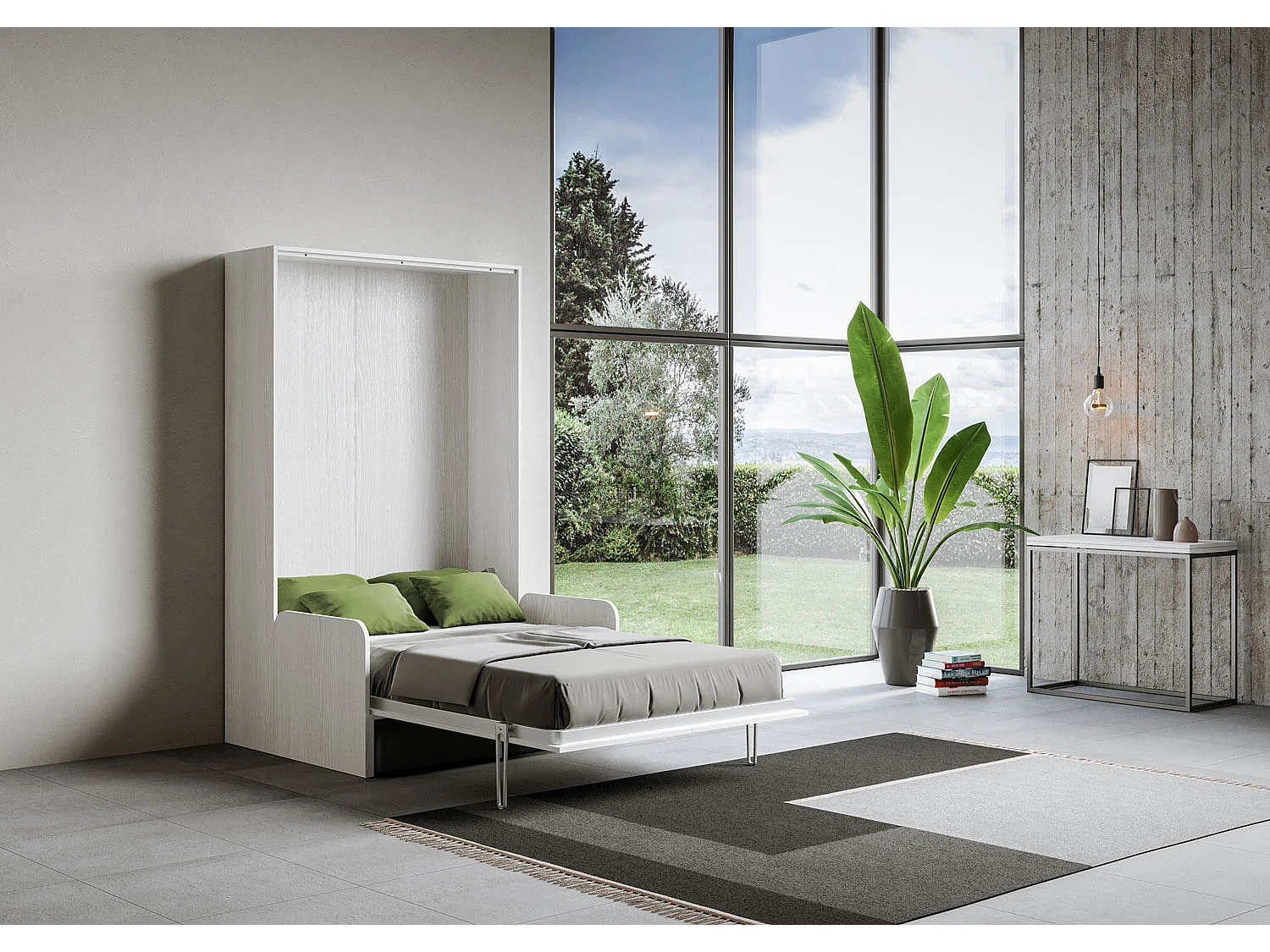 Kentaro 120cm opklapbaar queensize bed met witte essenhouten bank, groen