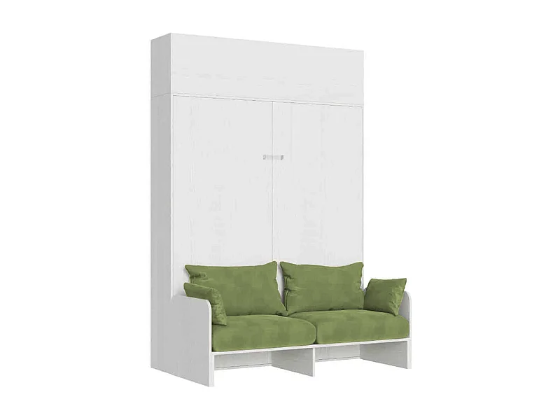 Kentaro 160 cm Klappbett für Doppelbett mit Sofa und Schrankwand aus weißer Esche, grün