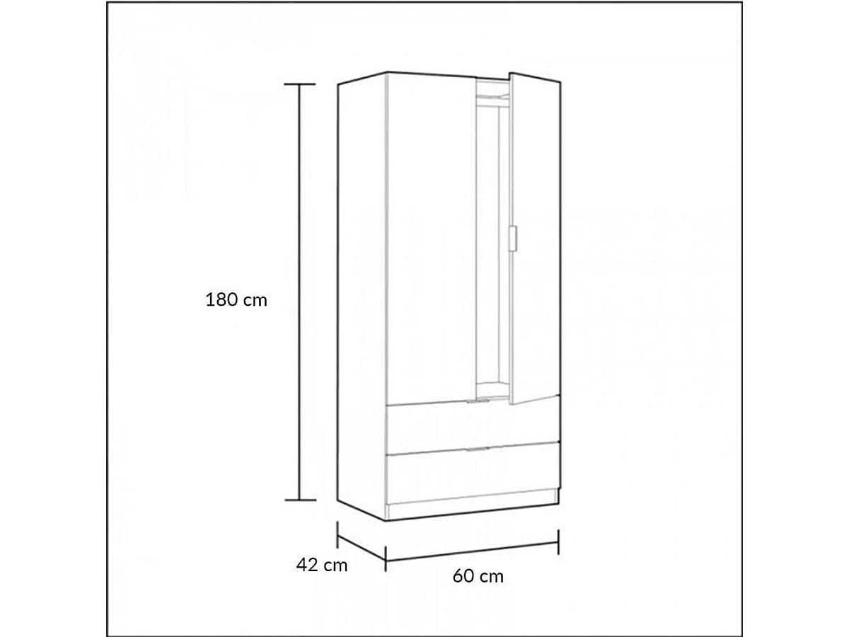 Armario Boreal 2 puertas y 2 cajones blanco 180x60x42 cm