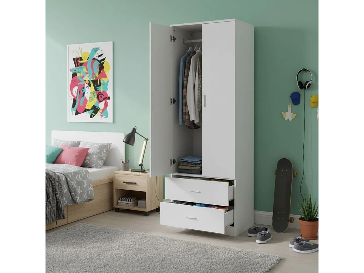 Armario Boreal 2 puertas y 2 cajones blanco 180x60x42 cm