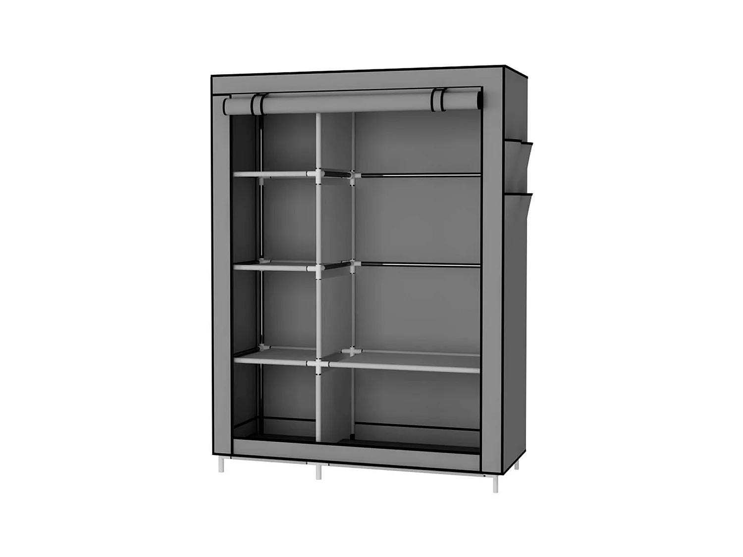 Armario de tela 6 estantes 1 barra para colgar 2 bolsillos gris 170x105x45 cm