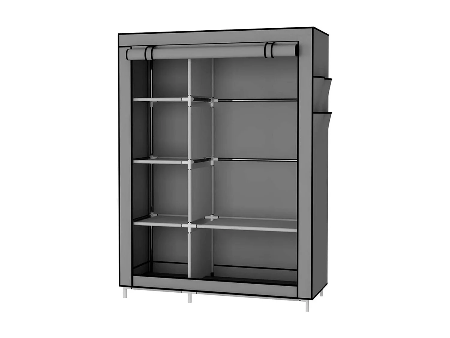 Armario de tela 6 estantes 1 barra para colgar 2 bolsillos gris 170x105x45 cm