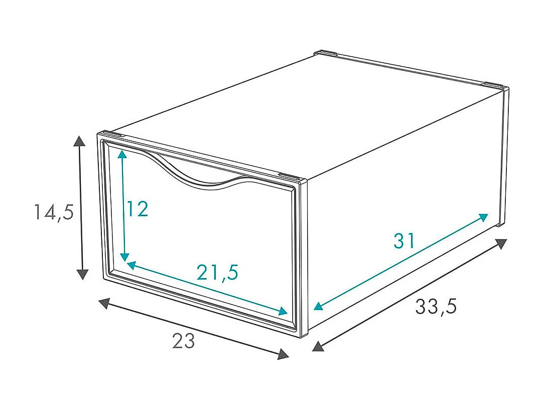 Set de 6 cajas de almacenaje con apertura frontal 14,5x23x33,5 cm