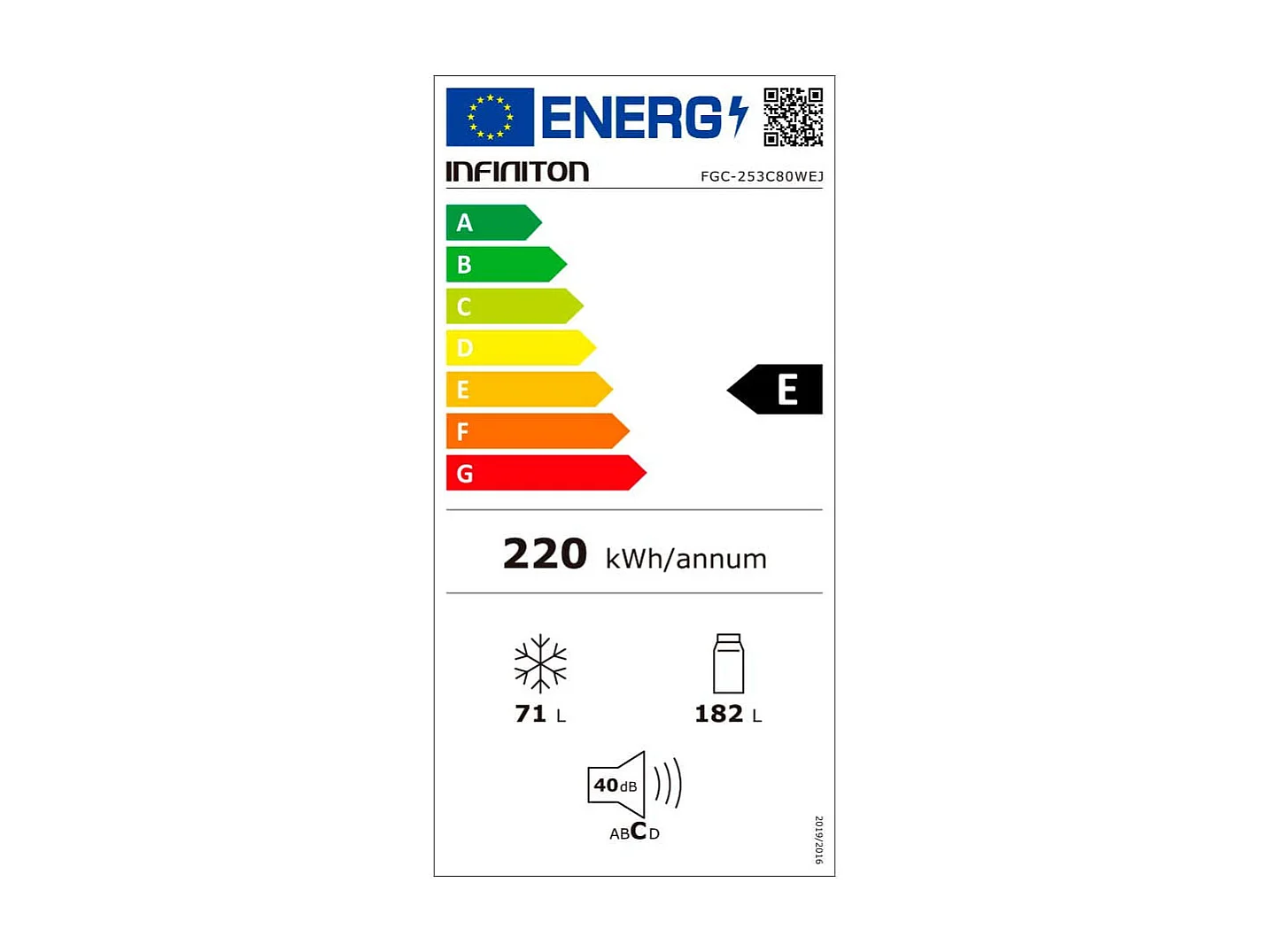 Frigorífico combi Infiniton FGC-253C80WEJ Total No Frost 253L Multiflow Cold Air Surrounding E blanco 180 cm