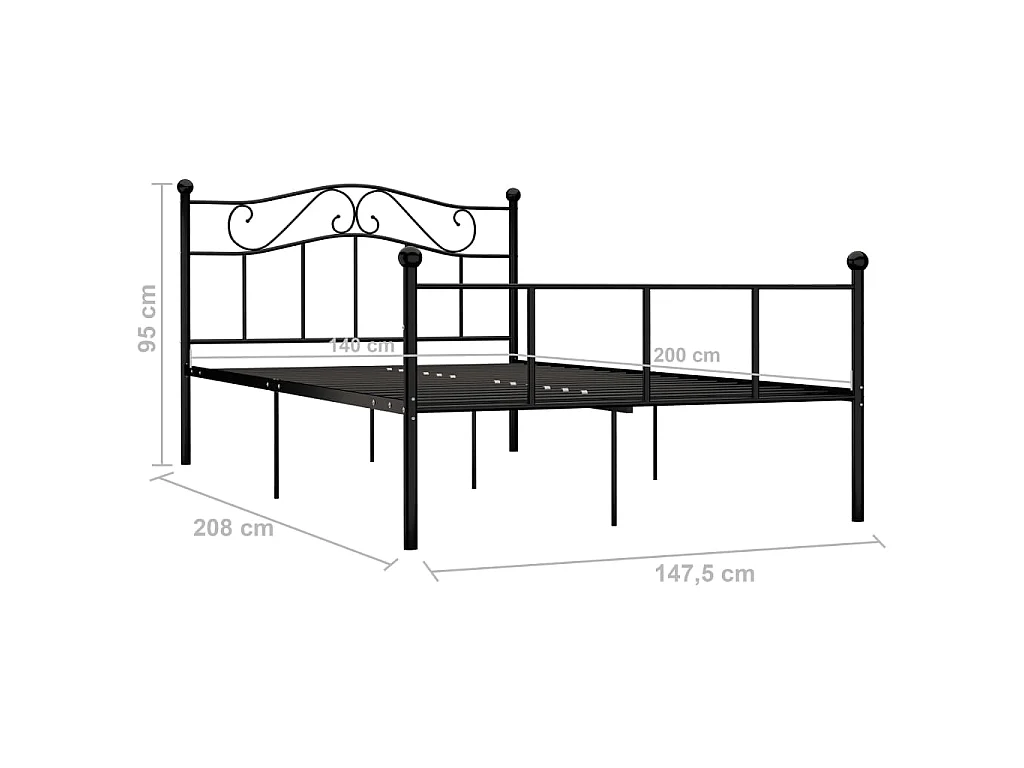 Bedframe metaal zwart 140x200 cm