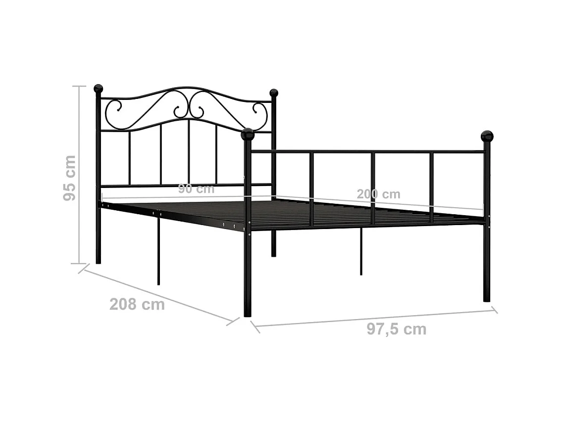 Cadre de lit sans matelas noir métal 90x200 cm