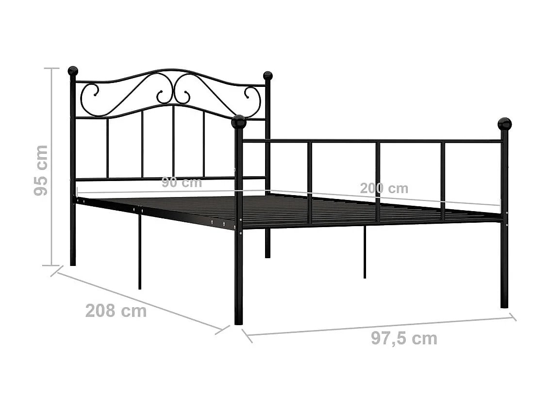 Cadre de lit sans matelas noir métal 90x200 cm