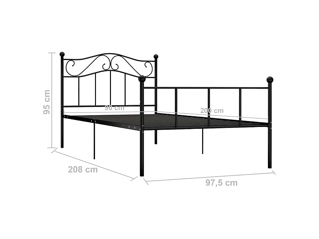 Cadre de lit sans matelas noir métal 90x200 cm