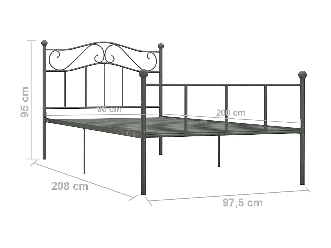 Cadre de lit sans matelas gris métal 90x200 cm