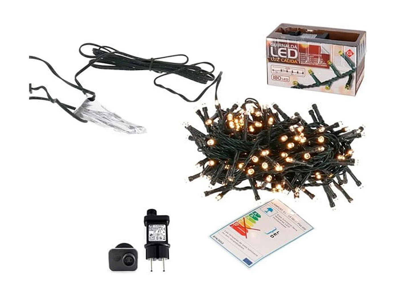 Guirnalda 180 luces LED cálida 3 funciones 9 m