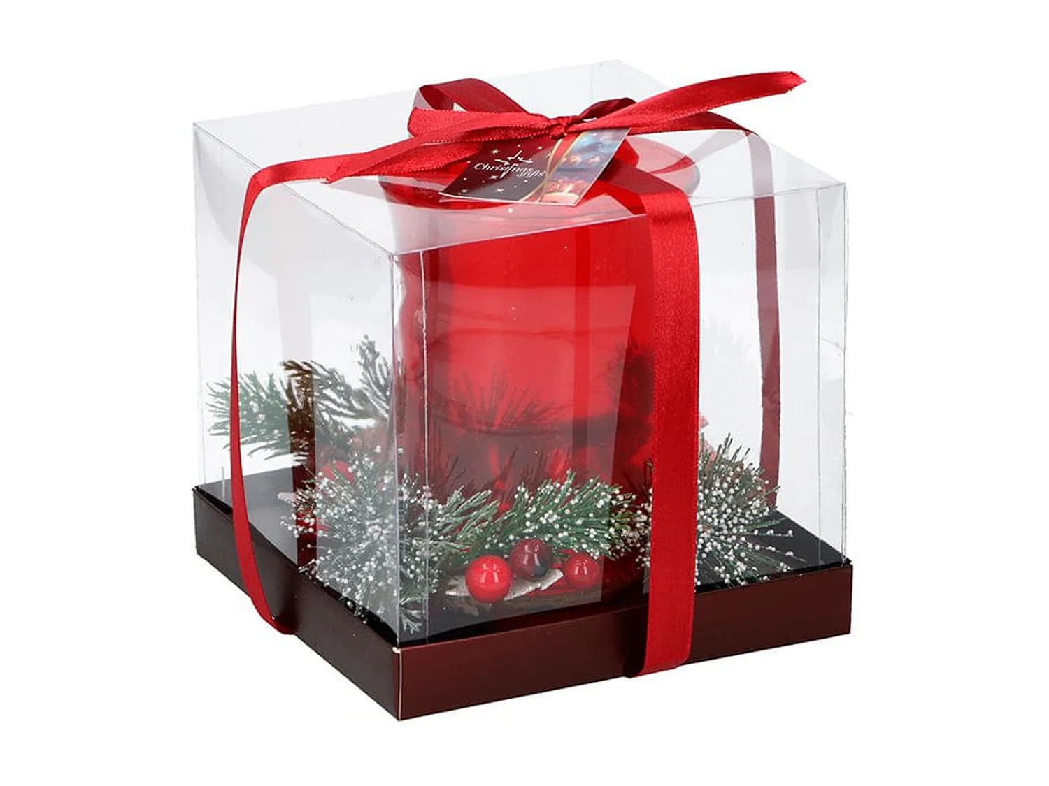 Portavelas navideño de cristal rojo