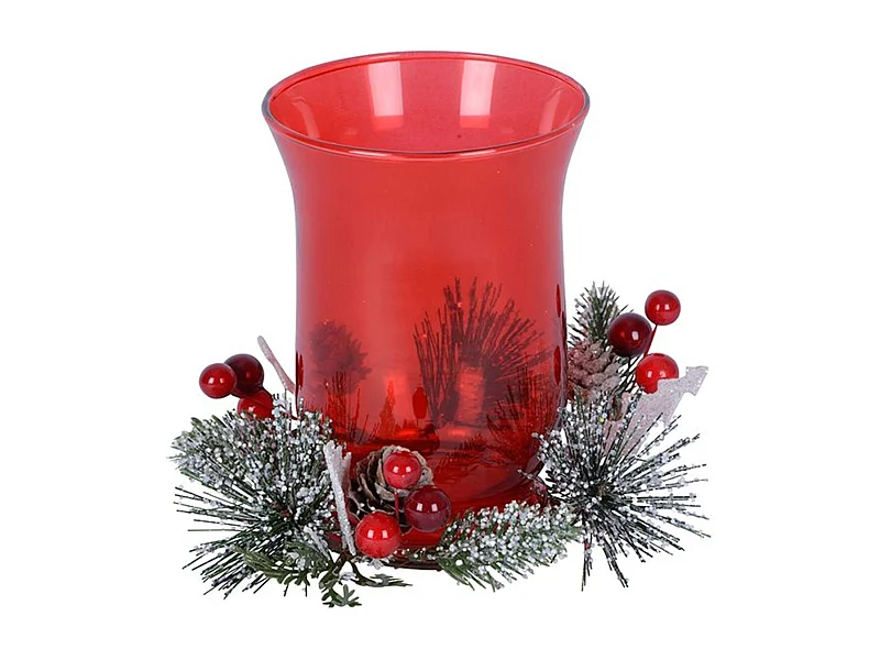 Portavelas navideño de cristal rojo
