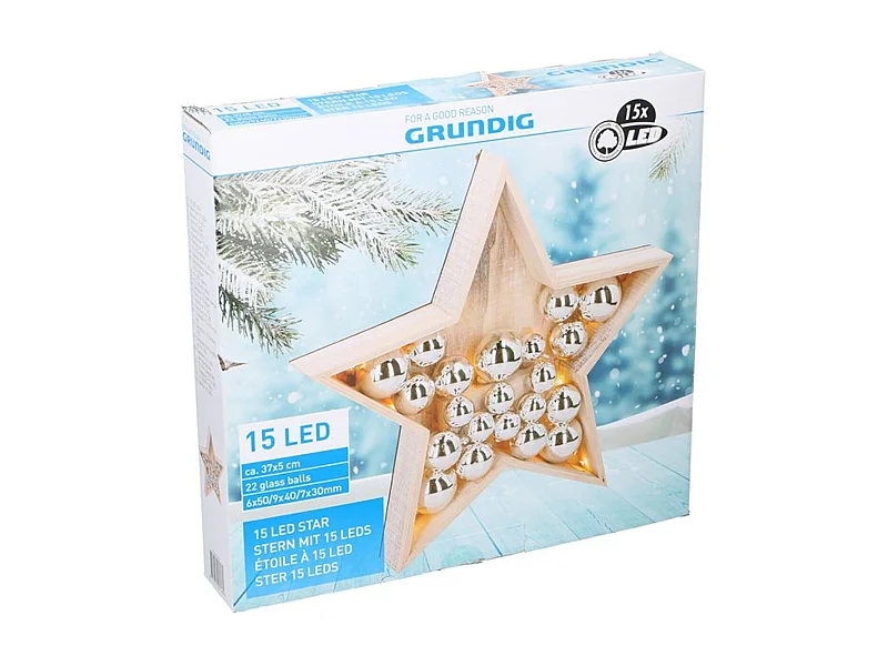 Estrella de madera 15 LED 36 cm
