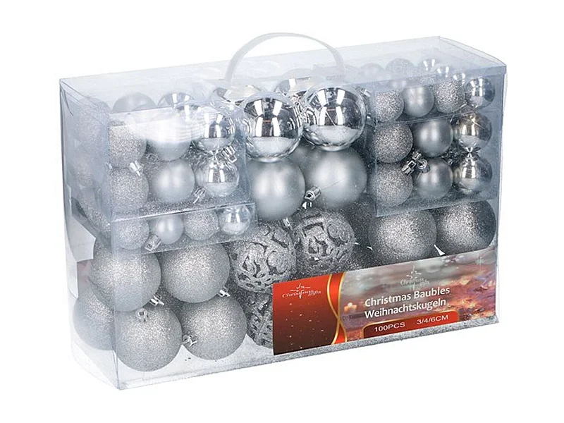 Paquete bolas de Navidad 100 piezas plata