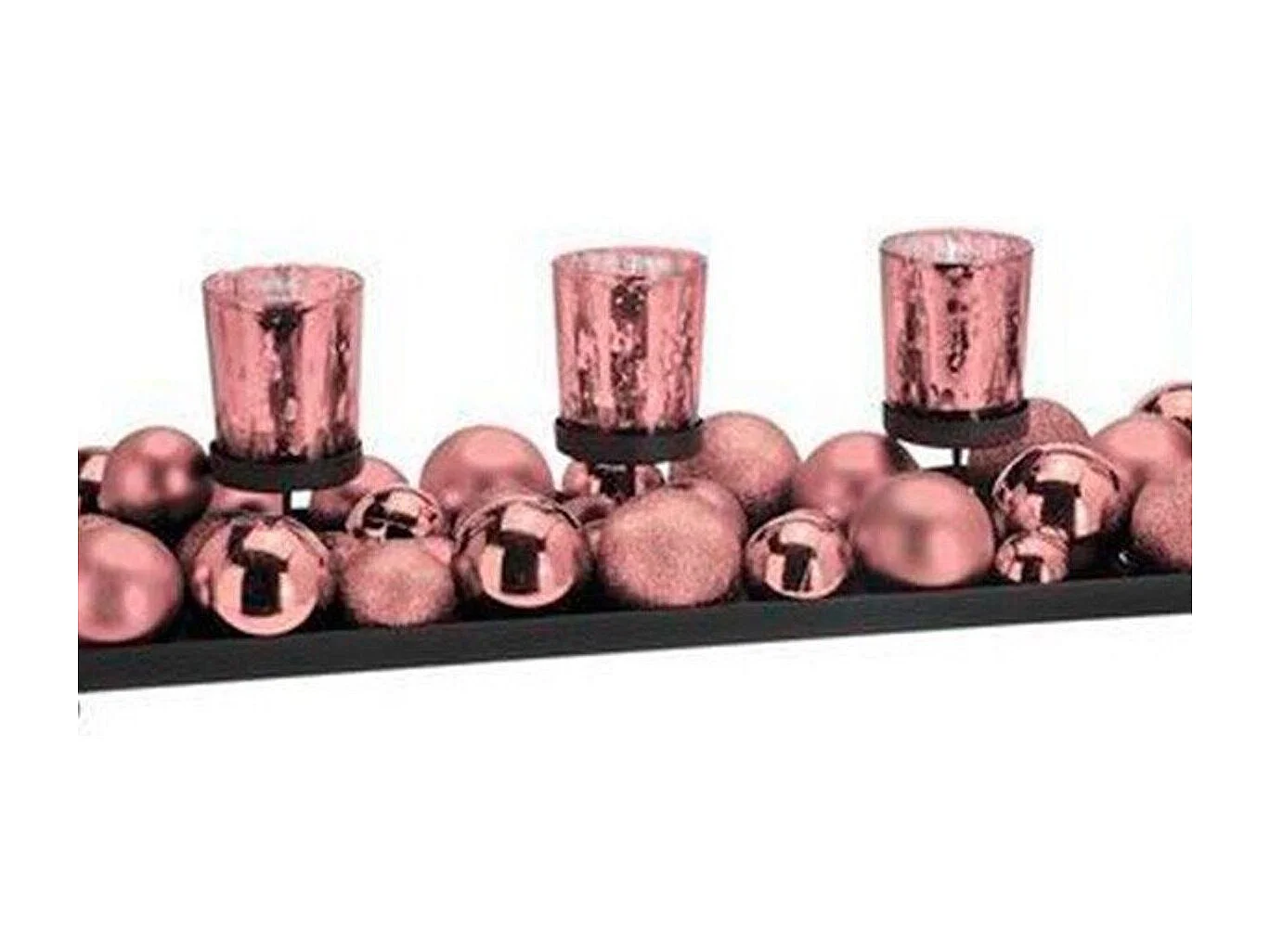 Bandeja 4 porta velas con bolas cobre