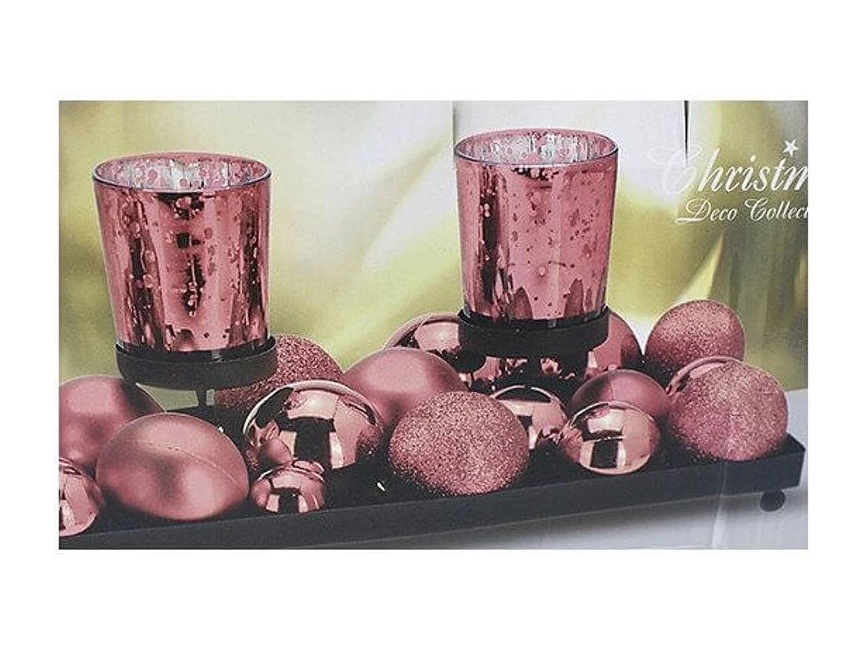 Bandeja 4 porta velas con bolas cobre