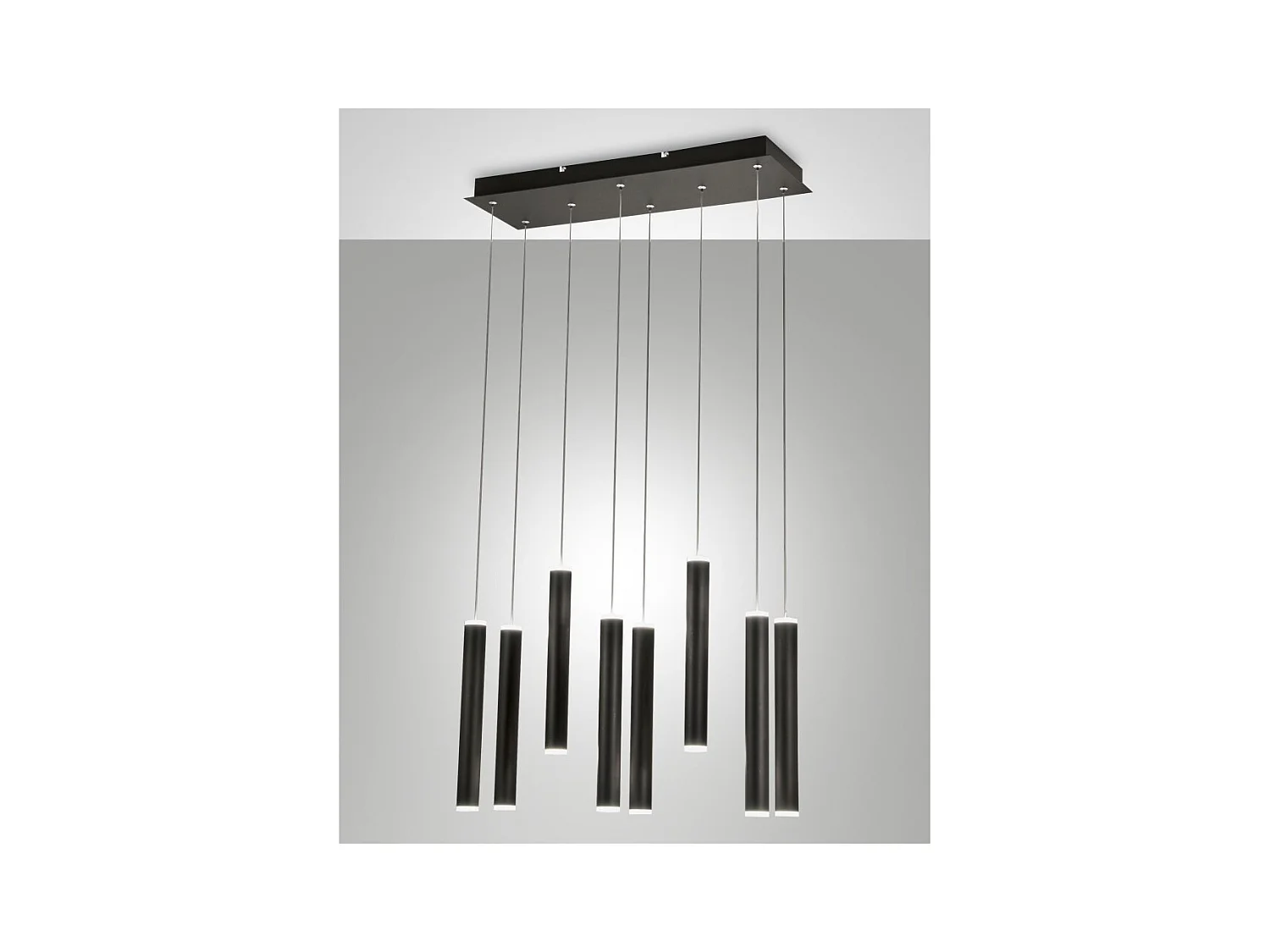 Fabas Luce Prado 8-lichts hanglamp - 52W dimbare LED - Mat zwart Lineair design