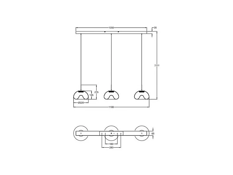 Brena - Suspension Fabas Luce 3 lumières - LED 30 W dimmable - Design linéaire transparent