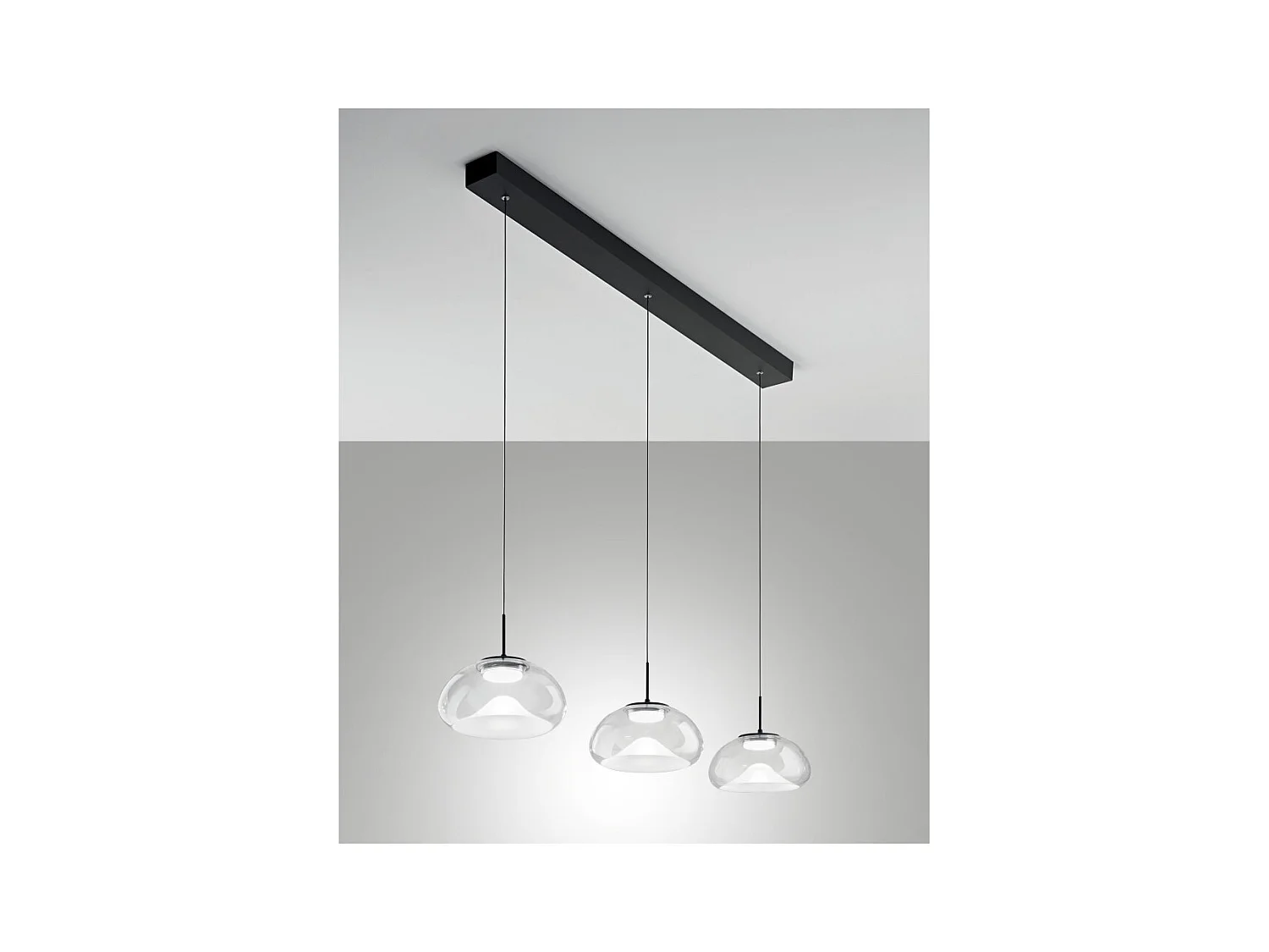 Brena - Lampa wisząca Fabas Luce 3-punktowa - 30W ściemnialna dioda LED - Przezroczysta, liniowa konstrukcja