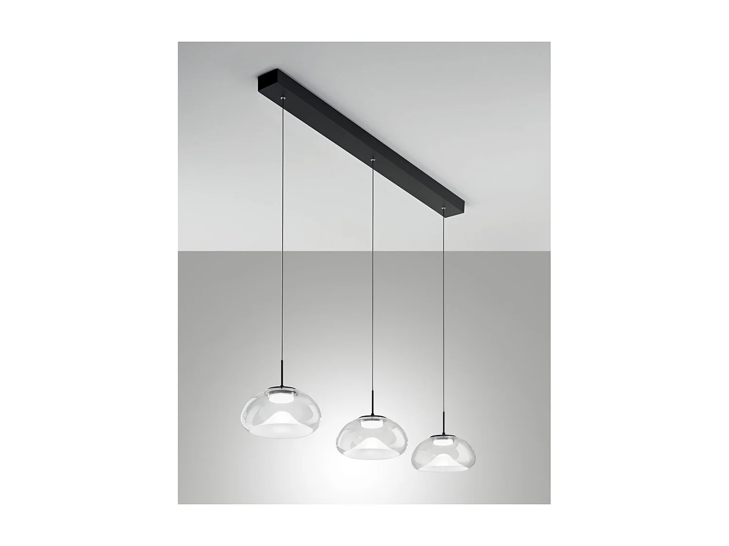 Brena - Lampa wisząca Fabas Luce 3-punktowa - 30W ściemnialna dioda LED - Przezroczysta, liniowa konstrukcja