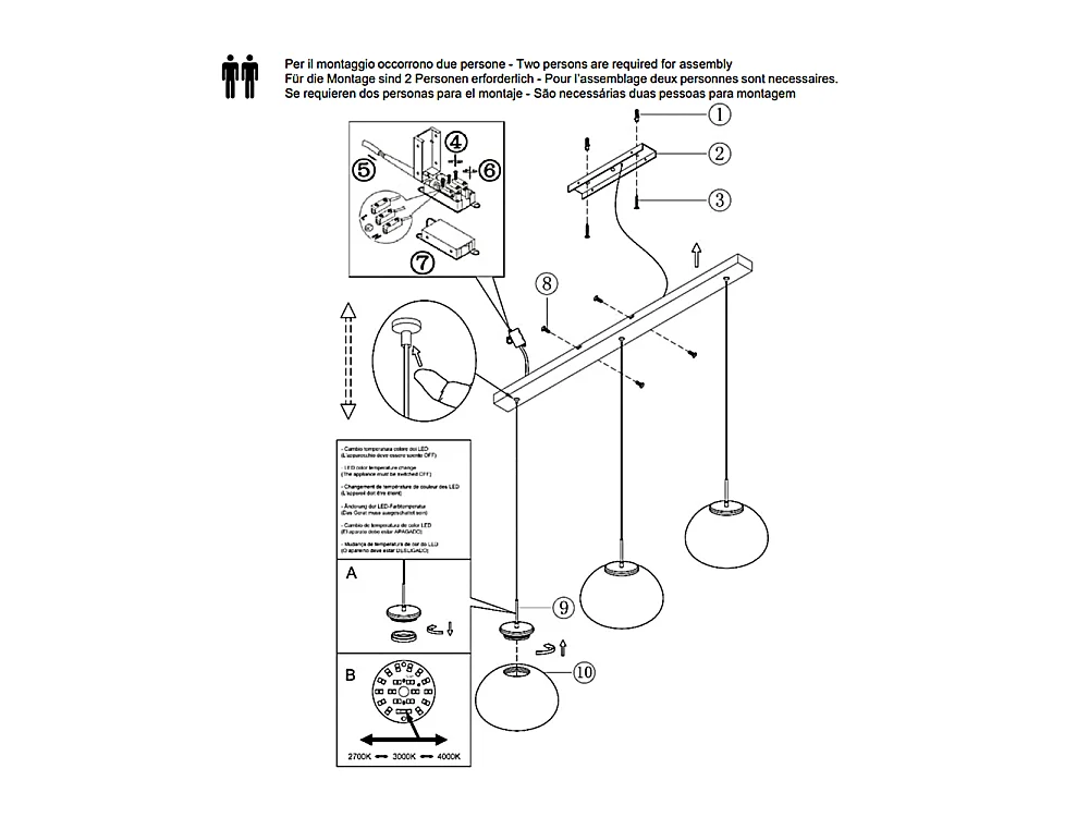 Brena - Lampa wisząca Fabas Luce 3-punktowa - 30W ściemnialna dioda LED - Przezroczysta, liniowa konstrukcja