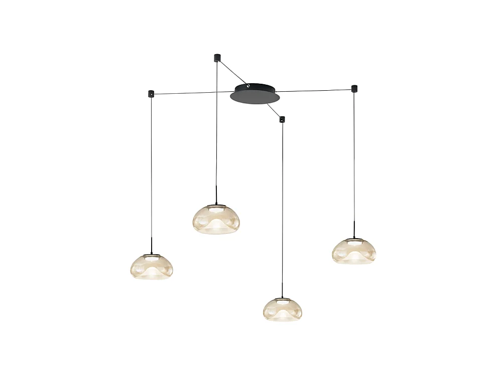 Brena - Lámpara colgante descentralizada de 4 luces color coñac - Fabas Luce - LED regulable de 40 W - Montaje descentralizado