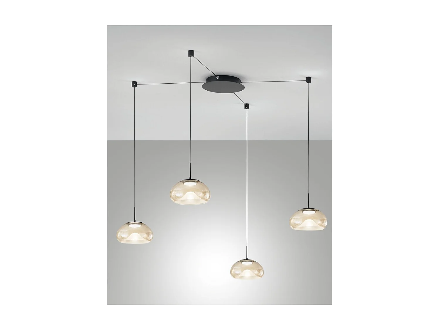 Brena - Cognac 4-lichts decentrale hanglamp - Fabas Luce - 40W dimbare LED - Decentrale montage