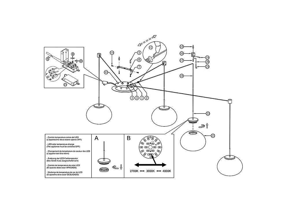 Brena - Cognac 4-lichts decentrale hanglamp - Fabas Luce - 40W dimbare LED - Decentrale montage