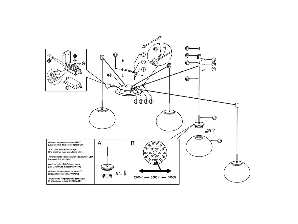 Brena - Cognac 4-lichts decentrale hanglamp - Fabas Luce - 40W dimbare LED - Decentrale montage