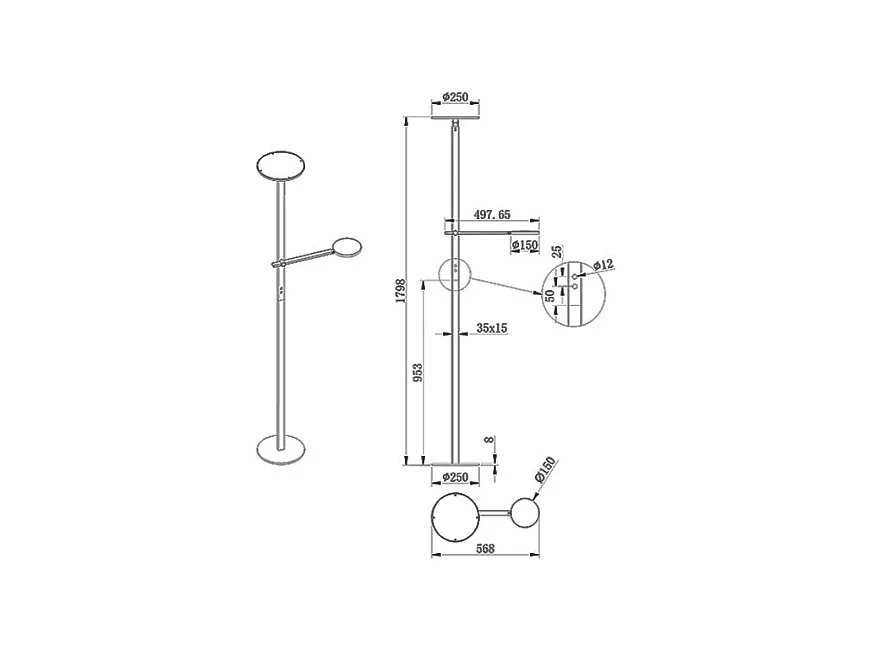 Regina - Weiße LED-Stehleuchte aus Metall H.180 cm Fabas Luce - 2 Lichter mit 36 W und 12 W mit integrierter LED 3000 K
