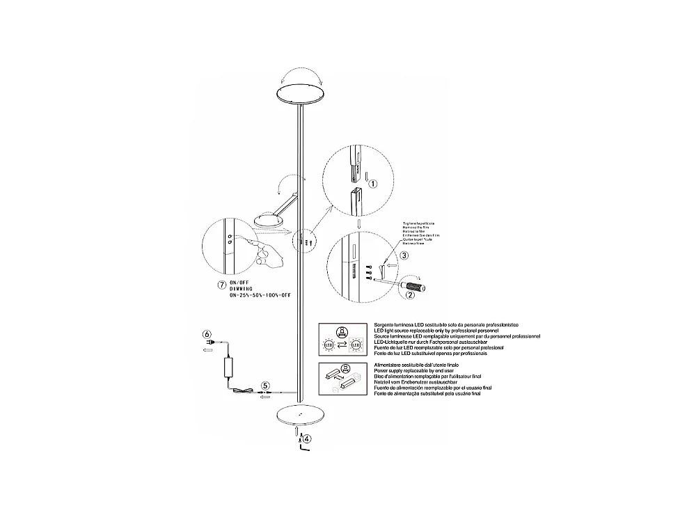 Regina - Lampadaire LED blanc en métal H.180 cm Fabas Luce - 2 lumières de 36W et 12W avec LED intégrée 3000K