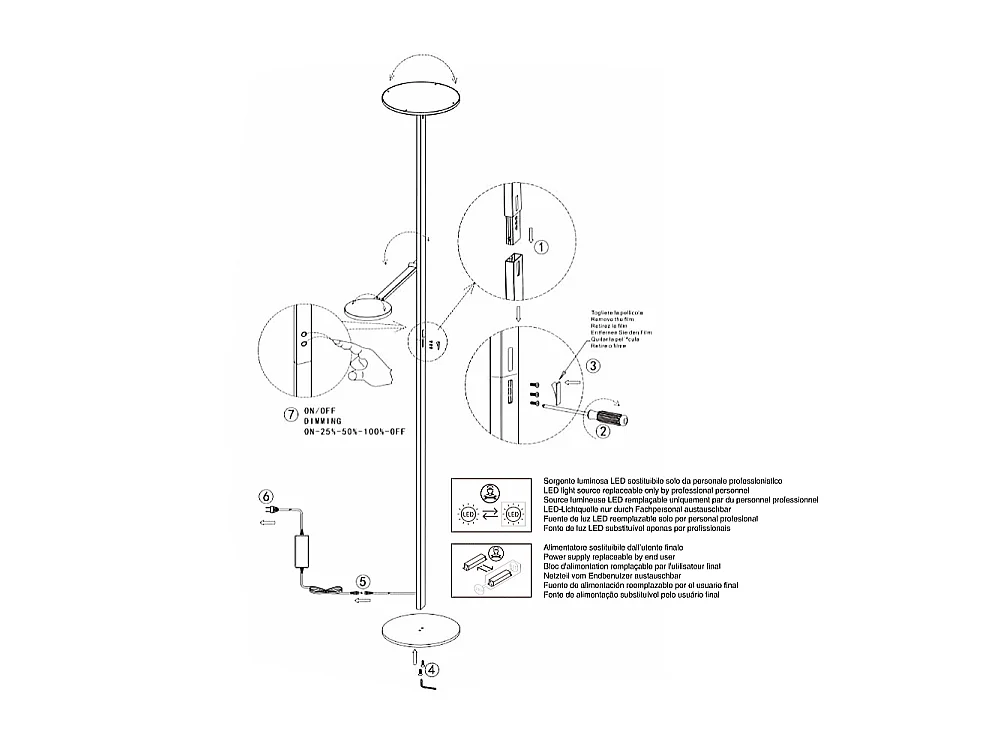 Regina - Weiße LED-Stehleuchte aus Metall H.180 cm Fabas Luce - 2 Lichter mit 36 W und 12 W mit integrierter LED 3000 K