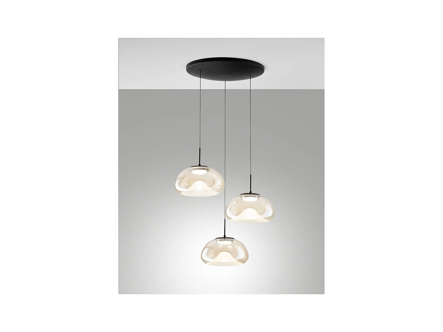 Brena - Fabas Luce Lámpara colgante circular de 3 luces - LED regulable de 30 W - Coñac Florón redondo de 35 cm de diámetro
