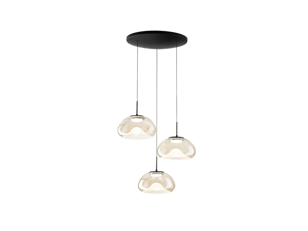 Brena - Fabas Luce 3-flammige runde Pendelleuchte - 30W dimmbare LED - Cognacfarbene runde Deckenrosette d.35cm