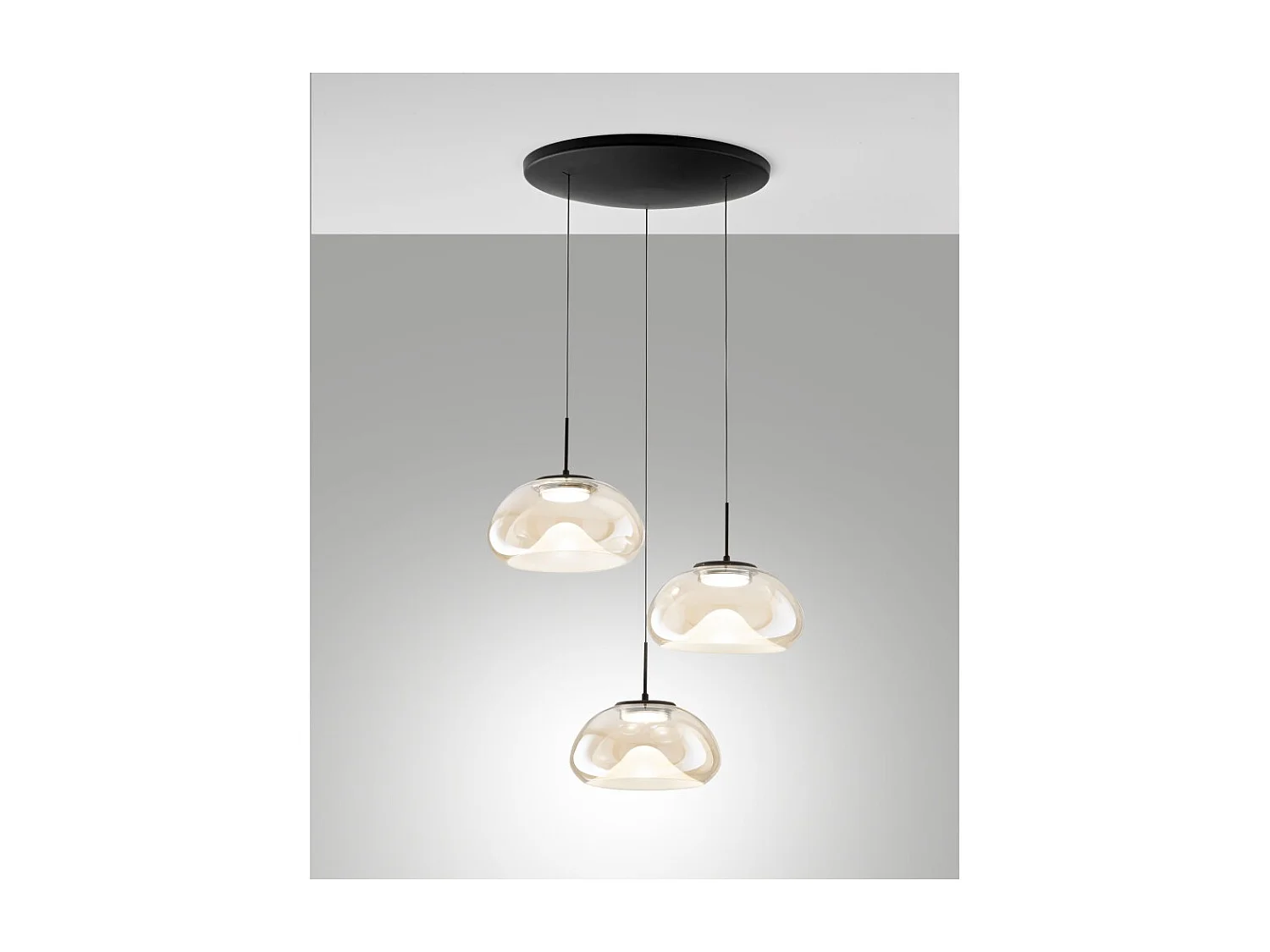 Brena - Fabas Luce 3-light round pendant lamp - 30W dimmable LED - Cognac Round ceiling rose d.35cm