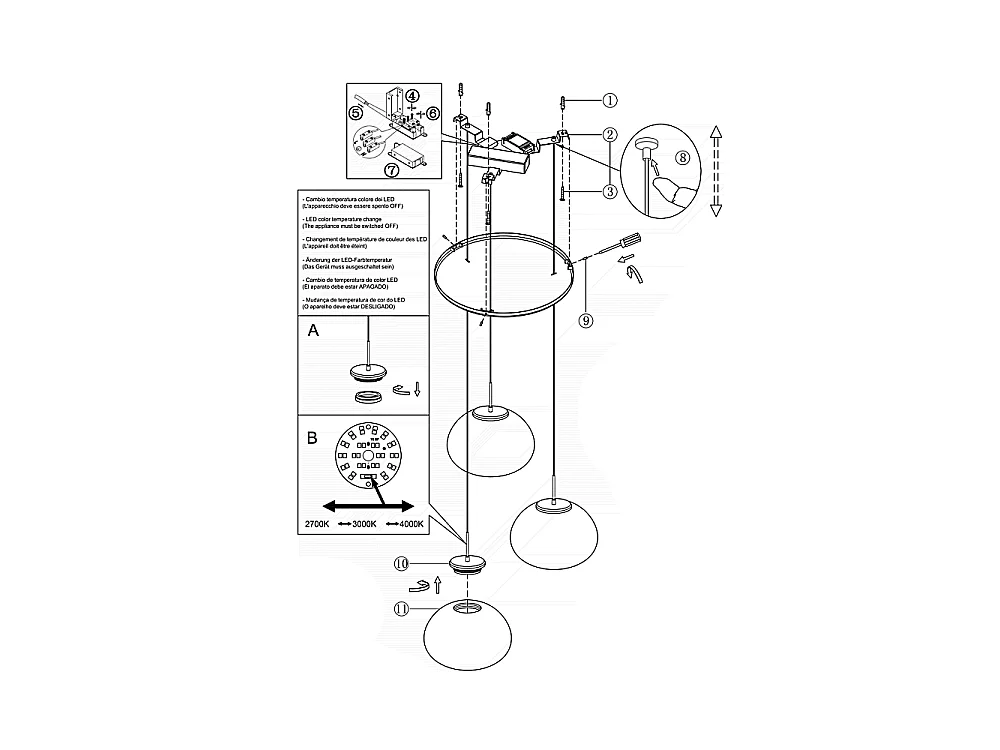 Brena - Fabas Luce 3-lichts ronde hanglamp - 30W dimbare LED - Cognac Ronde plafondrozet d.35cm