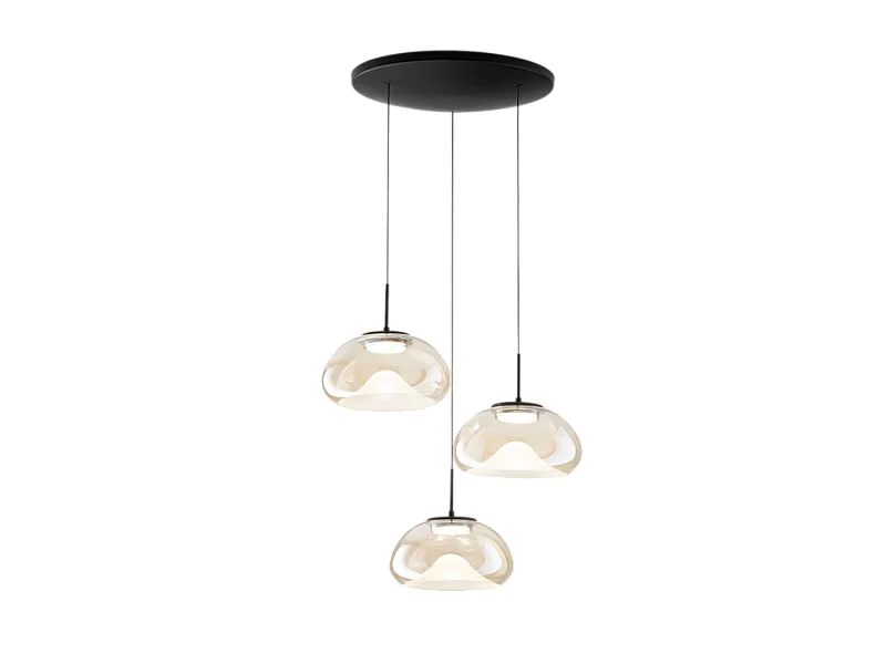 Brena - Suspension Fabas Luce 3 lumières circulaire - LED 30W dimmable - Cognac Rosace ronde d.35cm