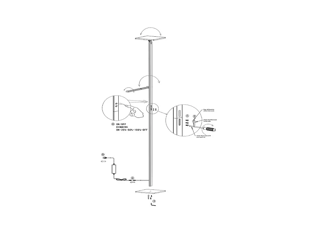 Idéal - Lampadaire LED blanc en métal H.180 cm Fabas Luce - 2 lumières de 40W et 8W avec LED intégrée 3000K