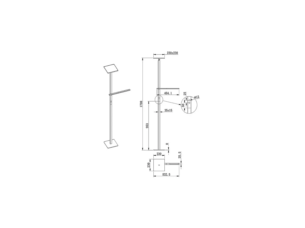 Ideal - Witte LED metalen vloerlamp H.180 cm Fabas Luce - 2 lampen van 40W en 8W met geïntegreerde LED 3000K