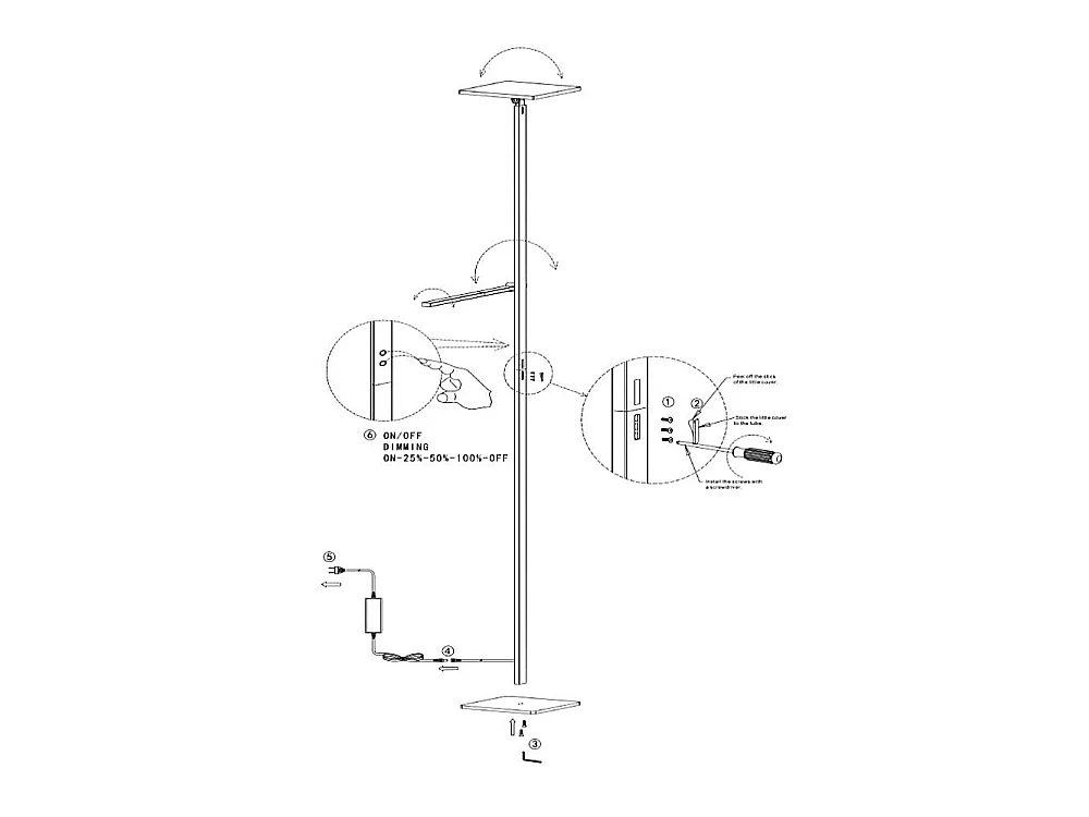 Ideal - Weiße LED-Stehleuchte aus Metall H.180 cm Fabas Luce - 2 Lichter mit 40 W und 8 W mit integrierter LED 3000 K
