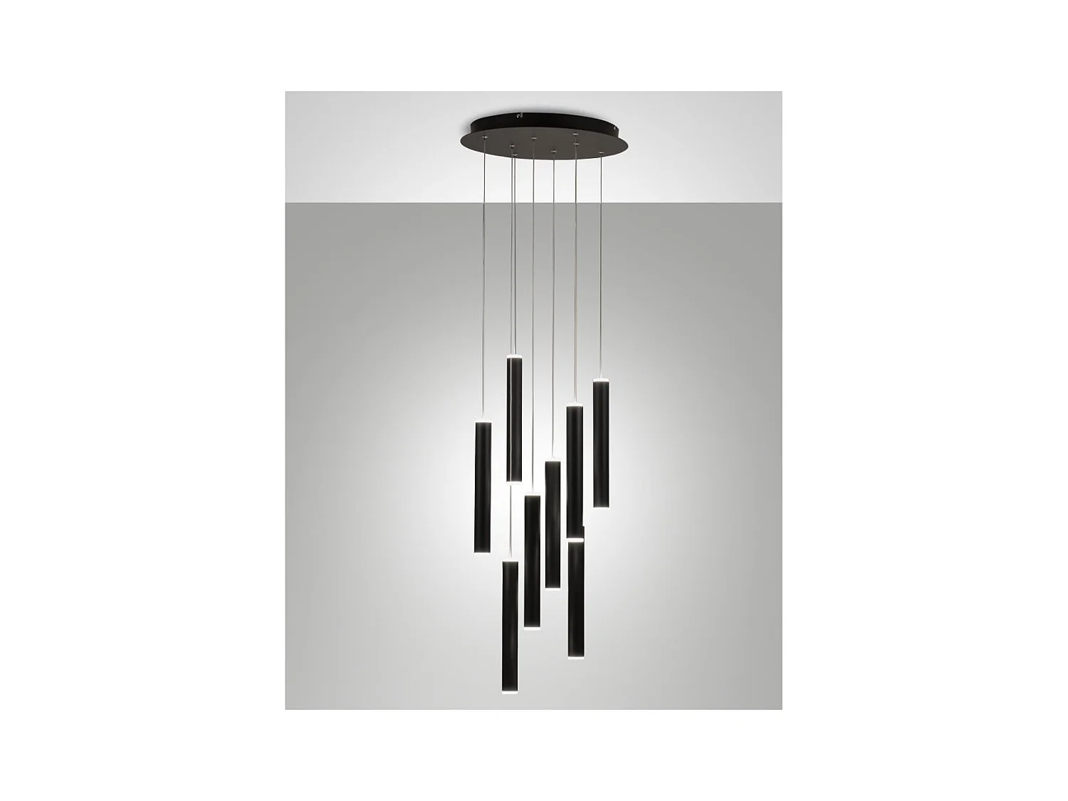 Fabas Luce Prado 8-lichts ronde hanglamp - 52W dimbare LED - Matzwarte ronde plafondrozet