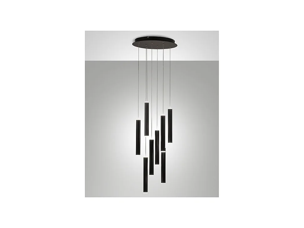 Fabas Luce Prado 8-lichts ronde hanglamp - 52W dimbare LED - Matzwarte ronde plafondrozet