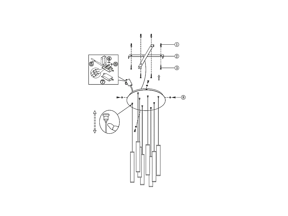 Fabas Luce Prado 8-lichts ronde hanglamp - 52W dimbare LED - Matzwarte ronde plafondrozet