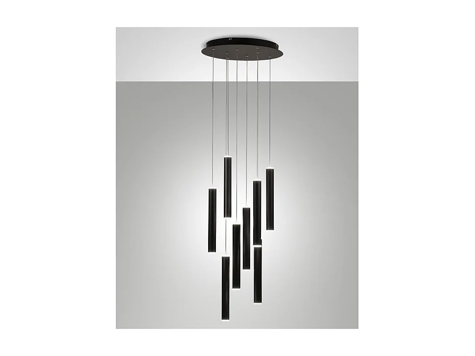 Fabas Luce Prado 8-lichts ronde hanglamp - 52W dimbare LED - Matzwarte ronde plafondrozet