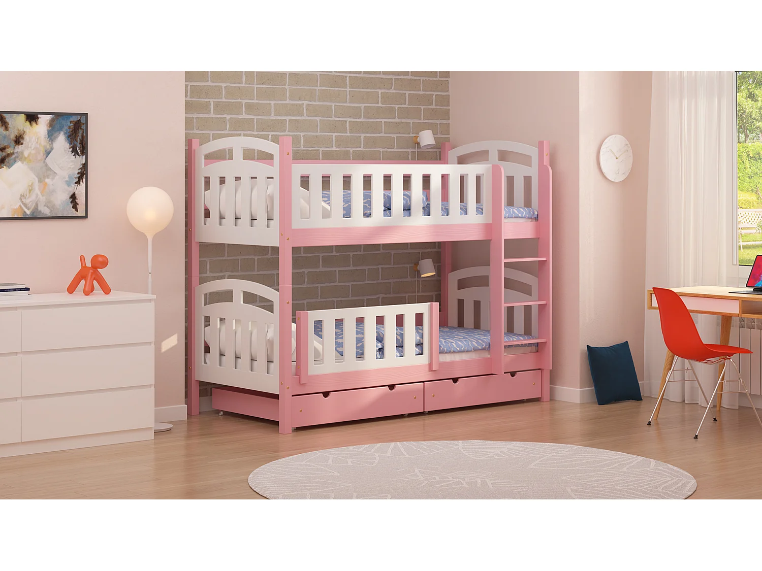 Lit superposé en pin massif 190x90 Rose